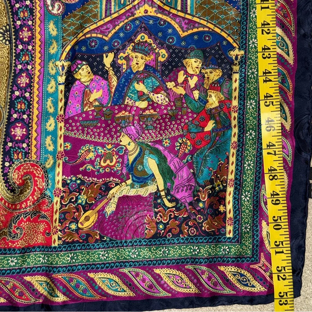 santostefano Square Scarf Made In Italy Pure Silk Colorful Paisley Rare 52”x 53”